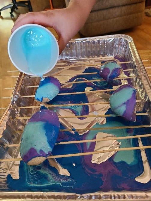 Paint Pouring on Rocks Third Pour
