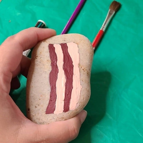 Bacon and Eggs Painted Rocks - Painting the Bacon on the Rocks 2