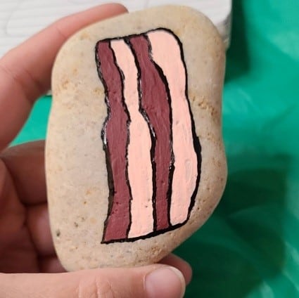 Bacon and Eggs Painted Rocks - Painting the Bacon on the Rocks 3