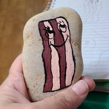 Bacon and Eggs Painted Rocks - Painting the Bacon on the Rocks 5