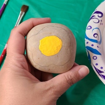 Bacon and Eggs Painted Rocks - Painting the Egg on the Rock 1