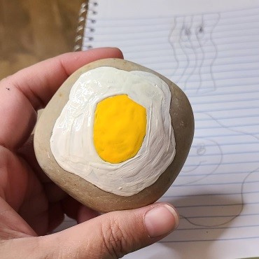 Bacon and Eggs Painted Rocks - Painting the Egg on the Rock 2