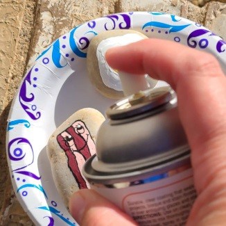 Bacon and Eggs Painted Rocks - Sealing the Rocks