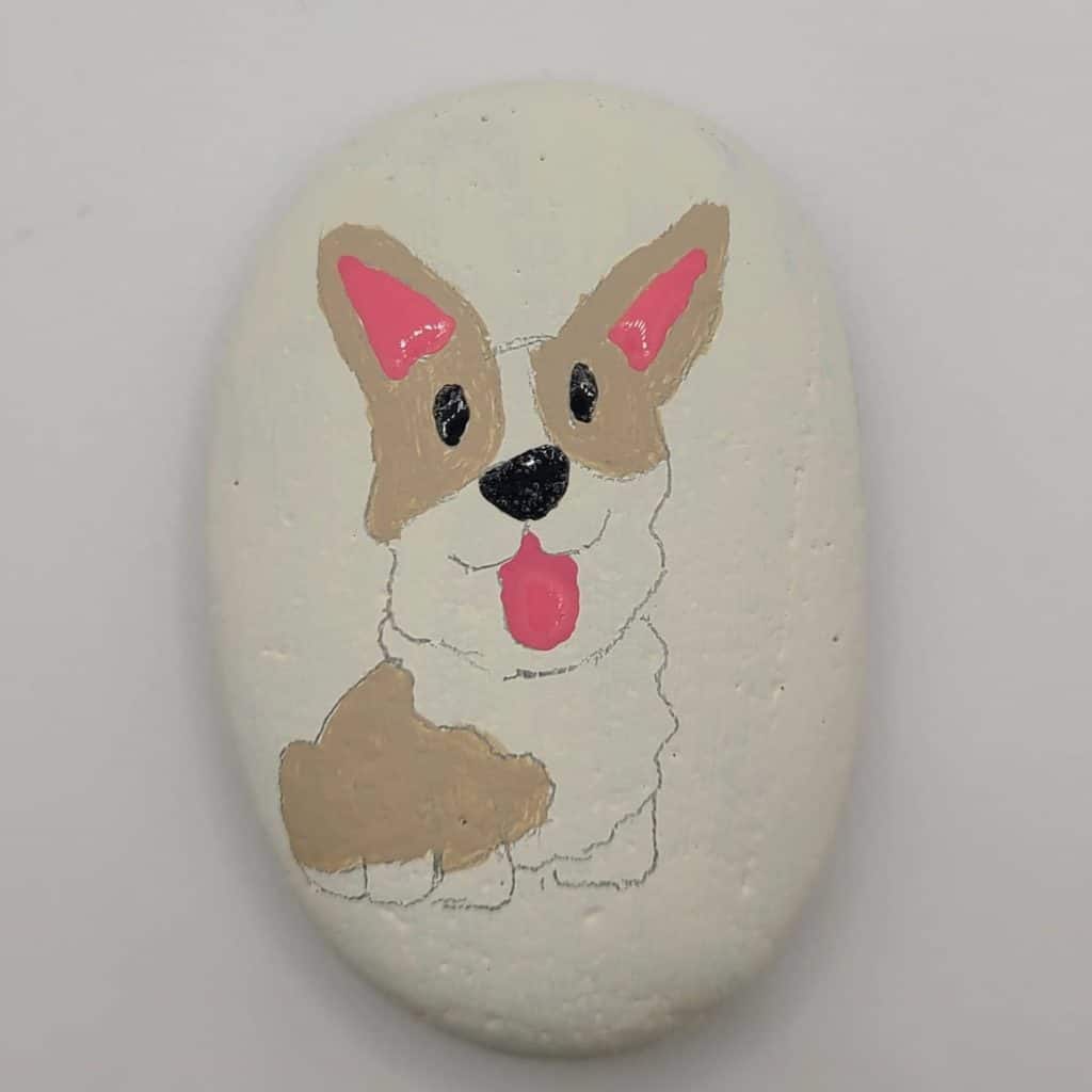 How to paint a dog on a rock - painting the dog 3