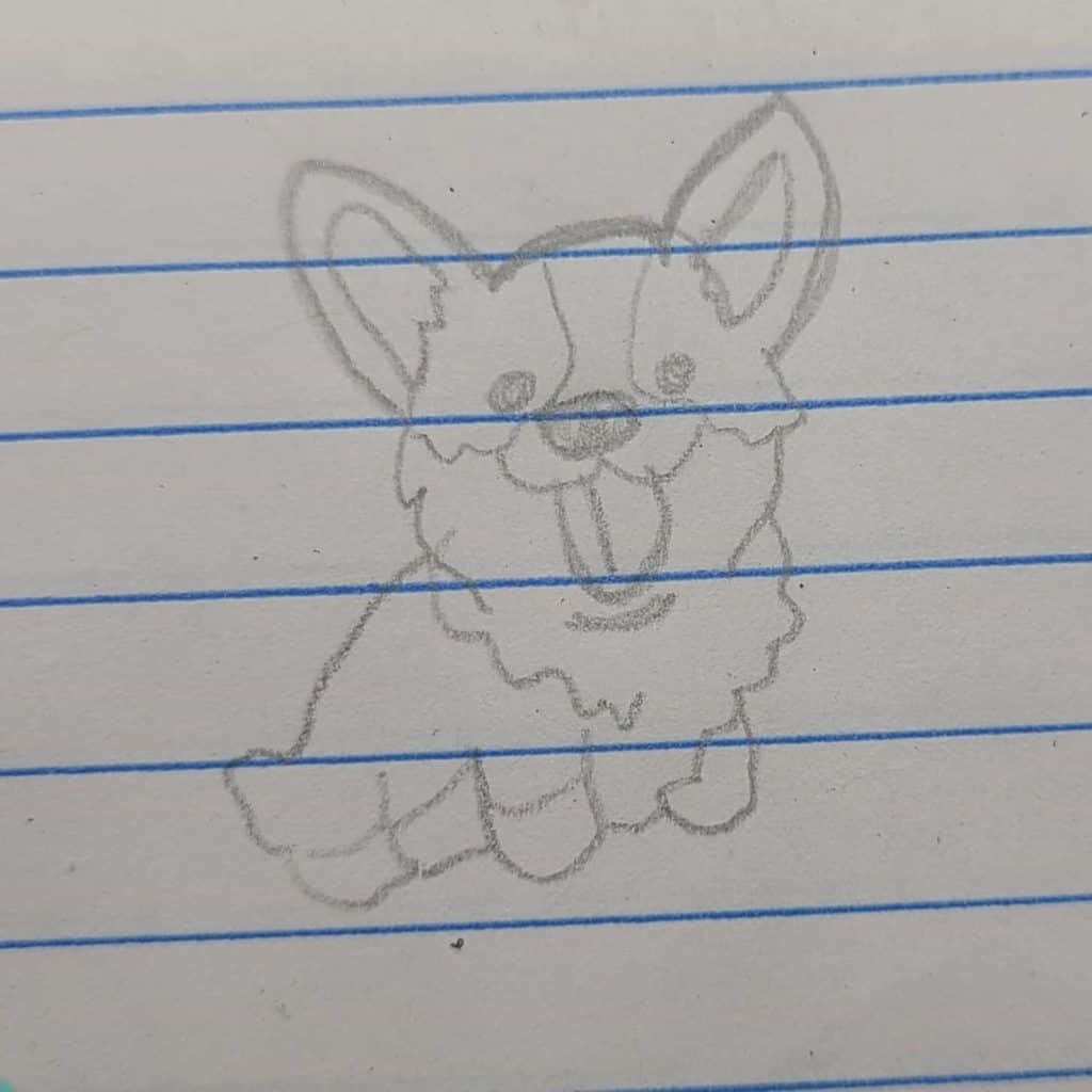 Dog painted rock - practice drawing on paper