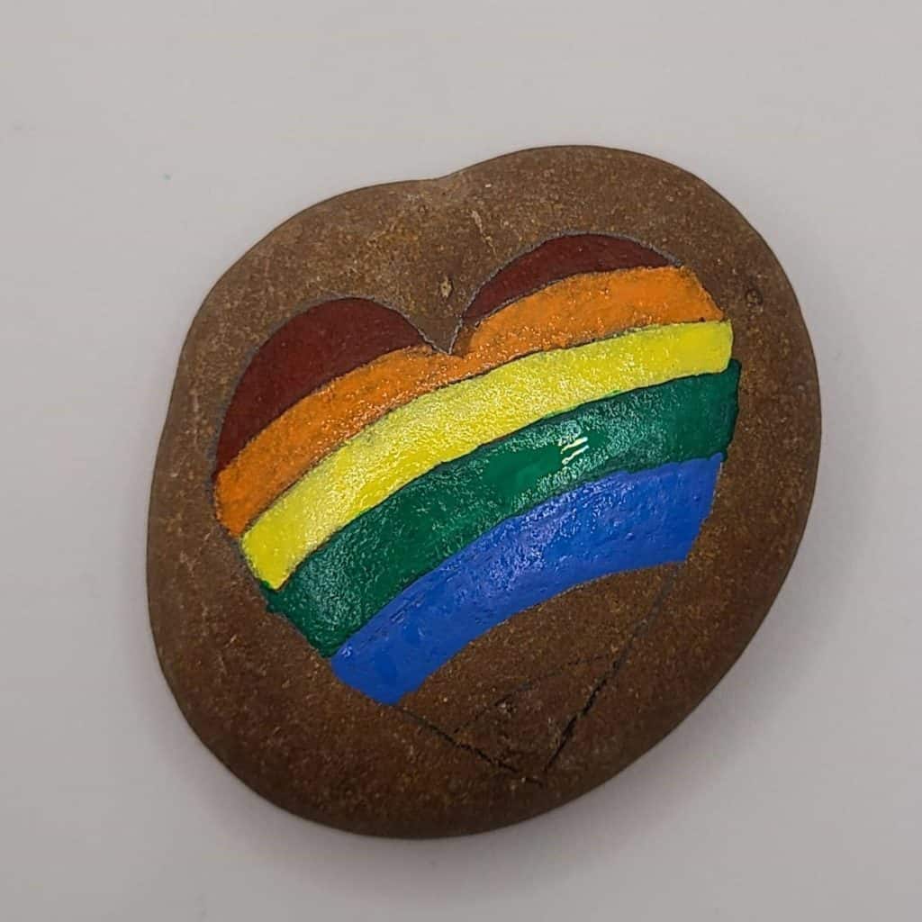 Rainbow Painted Rock - Rainbow Heart 6