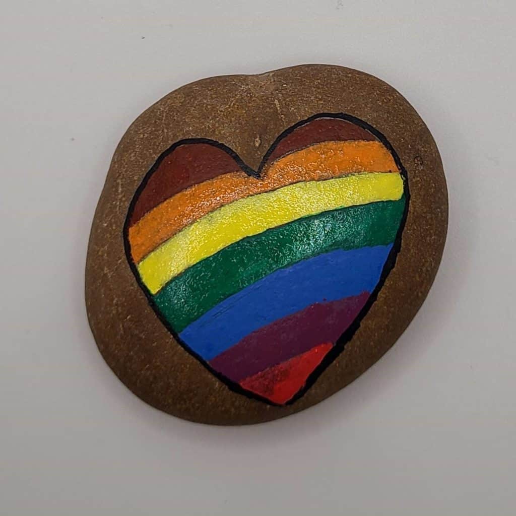 Rainbow Painted Rock - Rainbow Heart Final