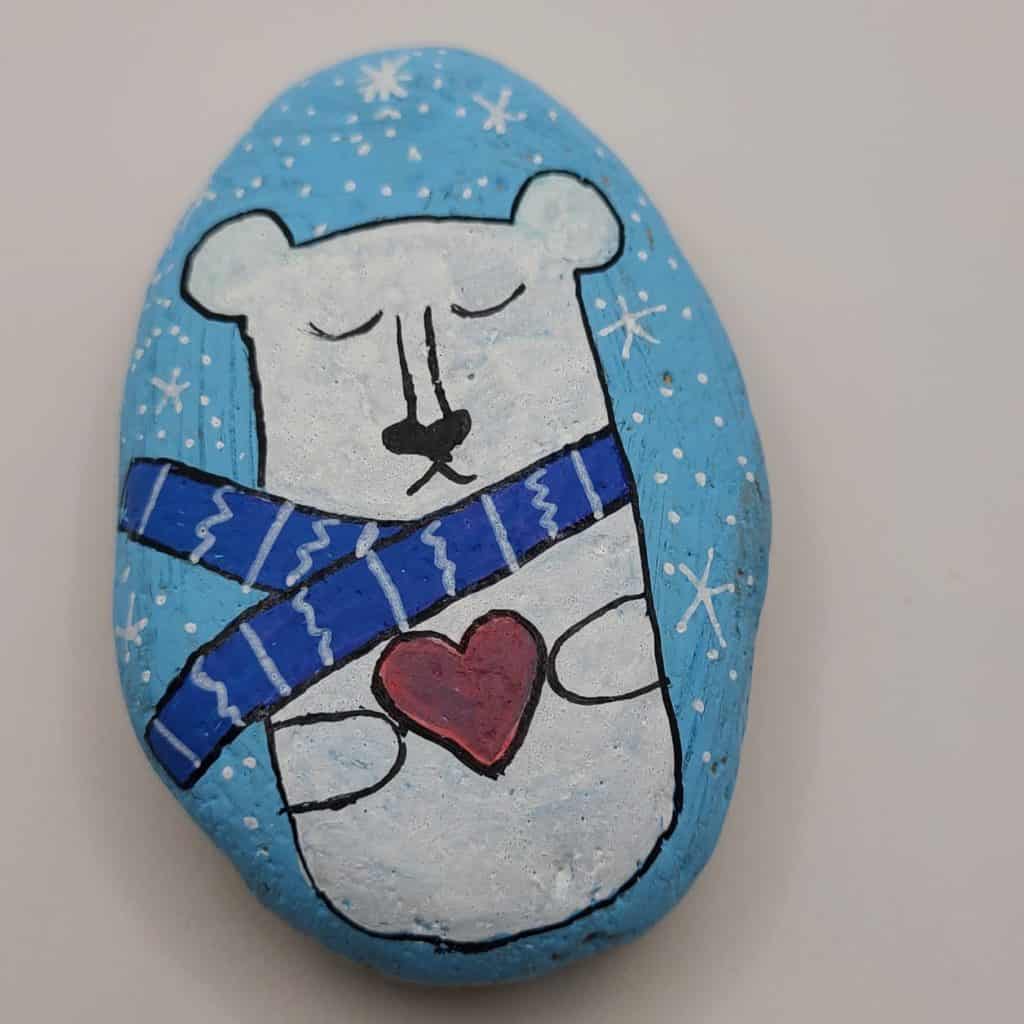 Winter Rock Painting - Polar Bear Detail 2