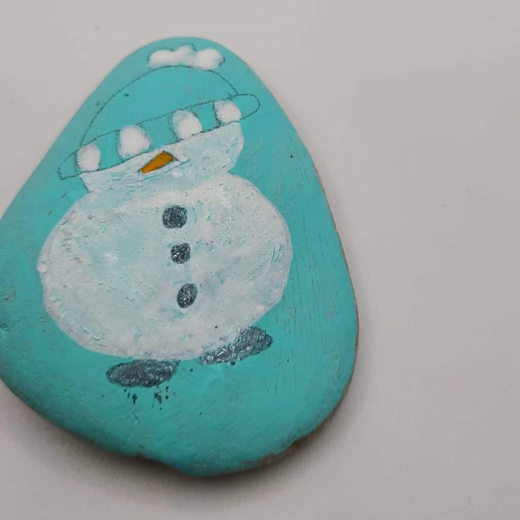 Winter Rock Painting - Snowman Detail