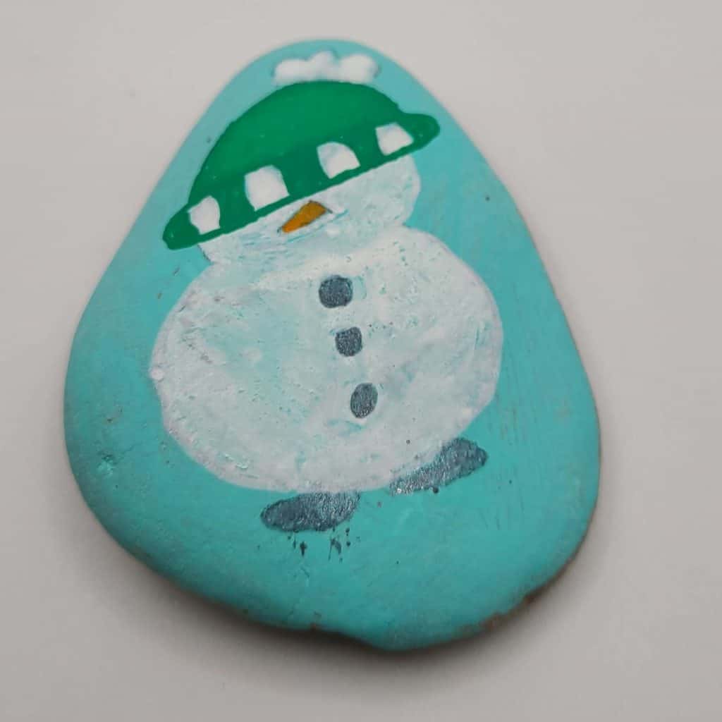 Winter Rock Painting - Snowman Detail 2