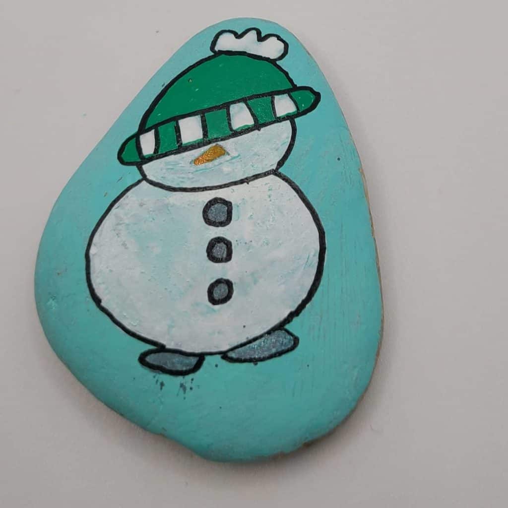 Winter Rock Painting - Snowman Detail 3