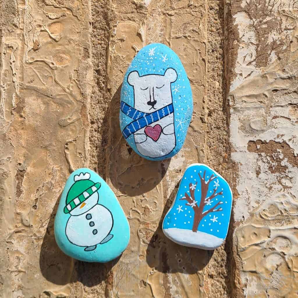 Winter Rock Painting - Three Painted Rocks