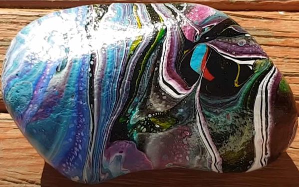 Acrylic Pour Painting on a Rock by McE Art