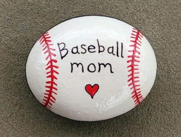 Baseball Mom painted rock by LittleGardenGems