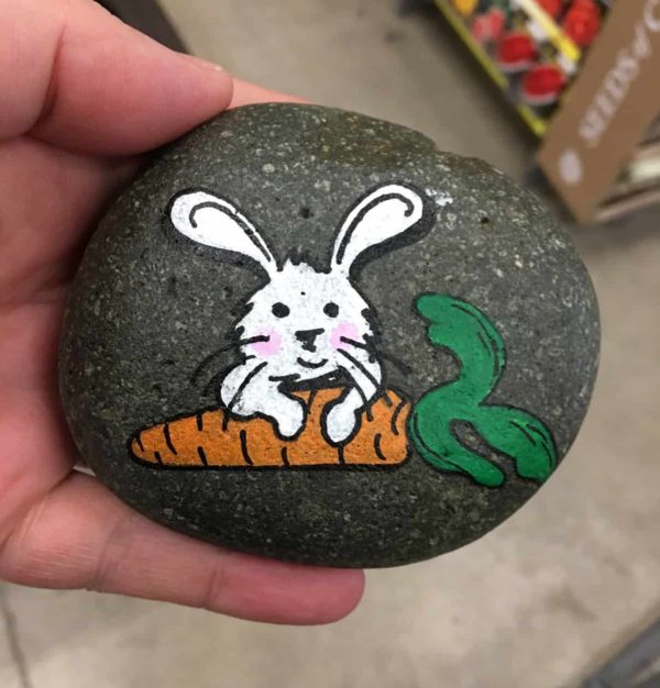 Bunny and Carrot Painted Rock by Amy Clark