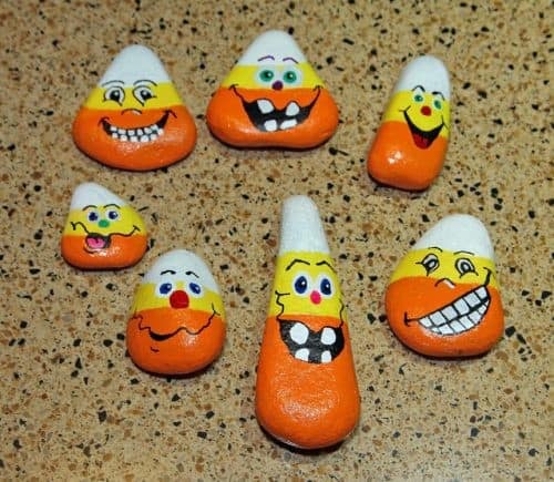 Candy Corn Painted Rocks by Mommy Ramblings