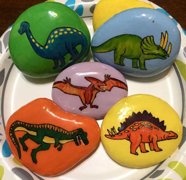 Dinosaur set of painted rocks by Wendy Duhe