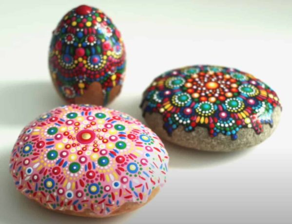 Donut inspired mandala stone by The Dotting Center
