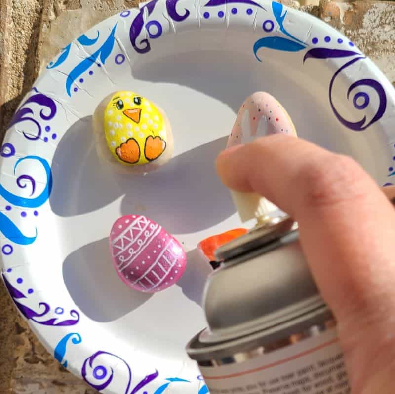 Easter Painted Rocks - Sealing Rocks