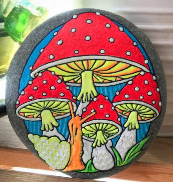 Glow in the dark painted rock - mushroom by hfxrocks