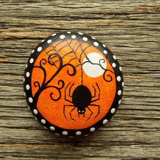Halloween Spider Painted Rock by Debbie Hay