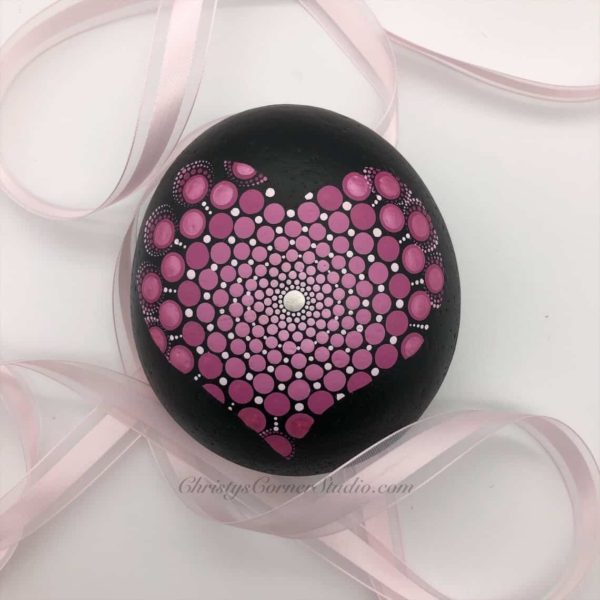 Heart shaped mandala painted rock by ChristysCornerShop