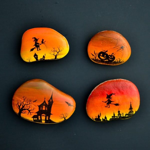 Magical Halloween Silhouette Painted Rocks by Adventure in a Box