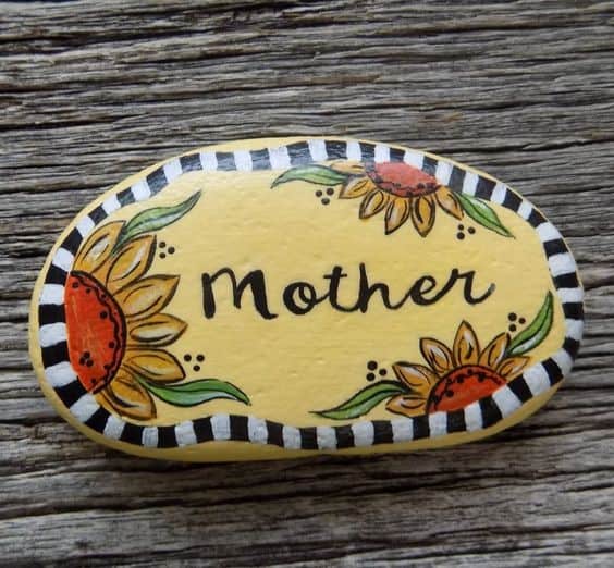 Mother’s Day Sunflower Mother Painted Rock by Debbie Hay