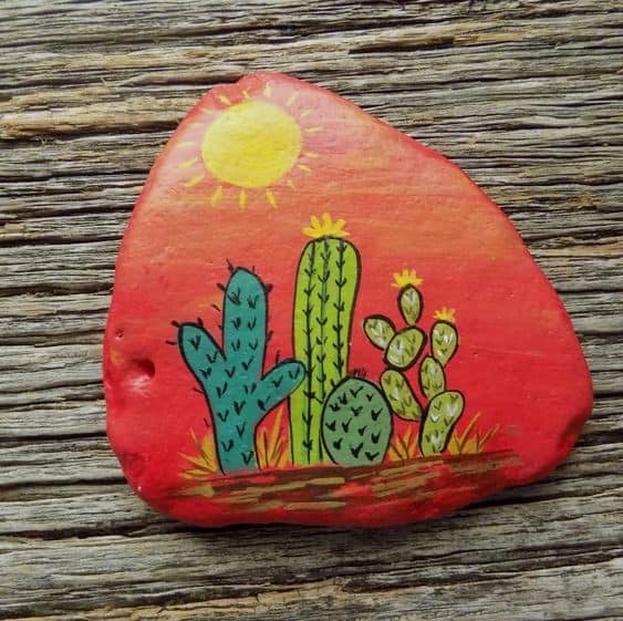 Prickly Cactus Painted Rock by Debbie Hay
