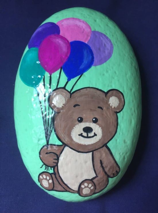 Teddy Bear painted rock by MamaSkisArtistry