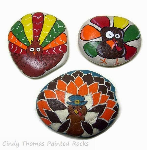 Thanksgiving Turkeys Painted on Rocks by Cindy Thomas
