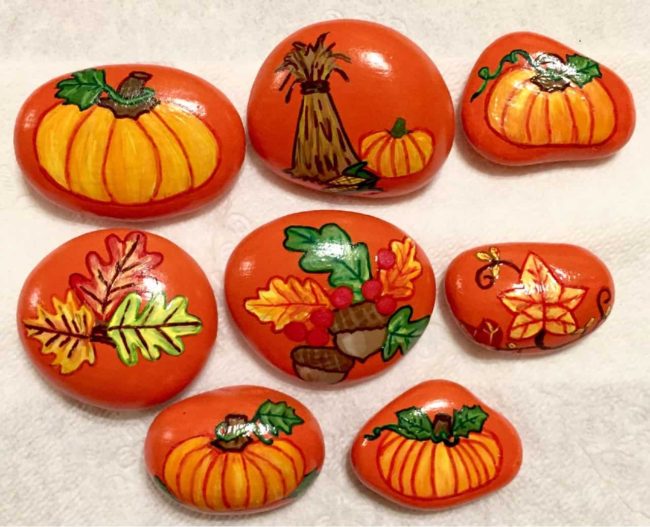 Thanksgiving painted rocks by Wendy Duhe