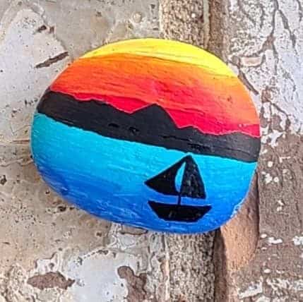 sunset painted rocks sailboat final