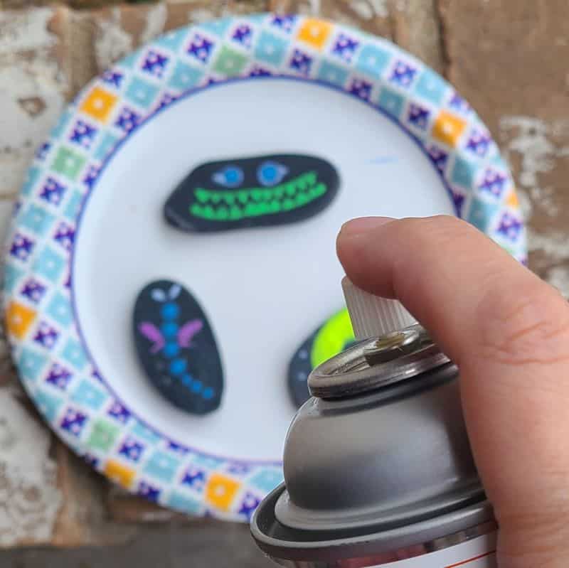 Glow in the Dark Painted Rocks sealing rocks