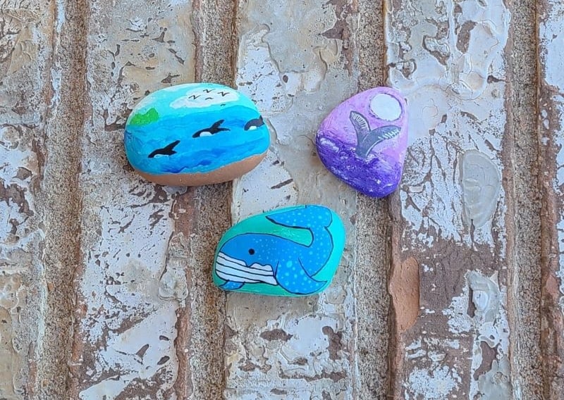 3 Cute Whale Painted Rocks