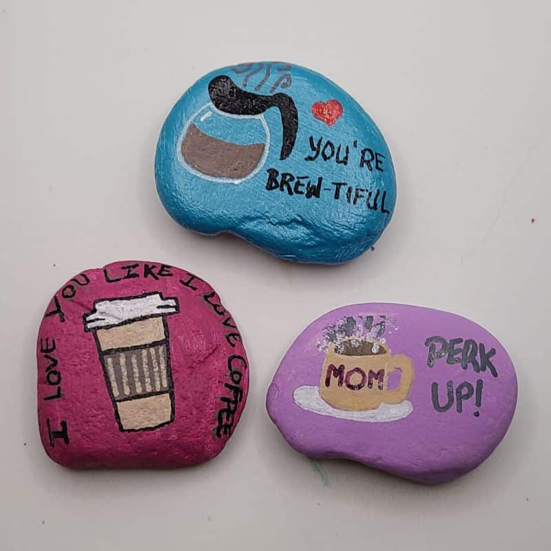 3 coffee painted rocks