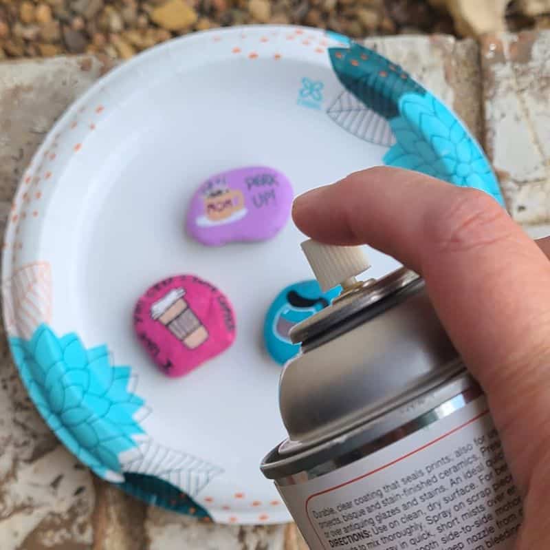 coffee painted rocks sealing rocks