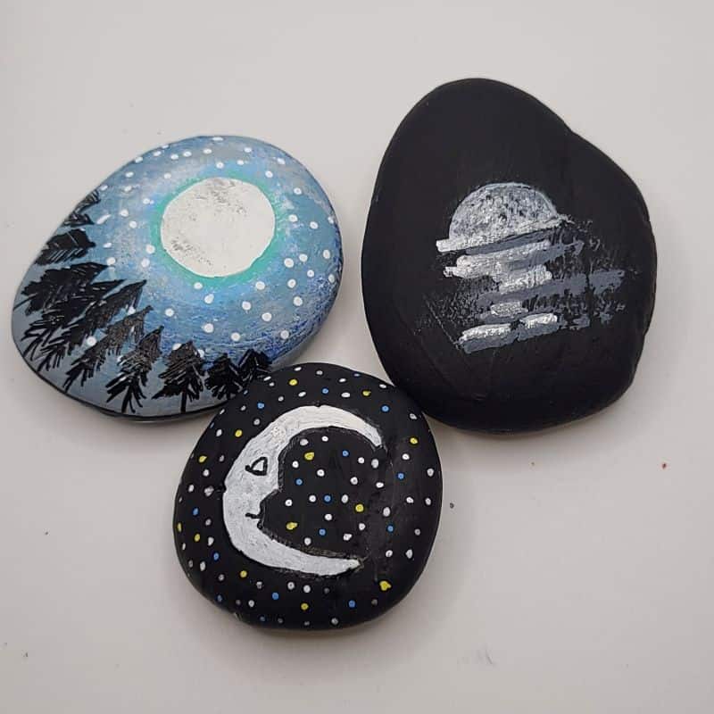 3 moon painted rocks