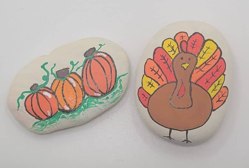 Thanksgiving Rock Painting – Turkey and Pumpkins!