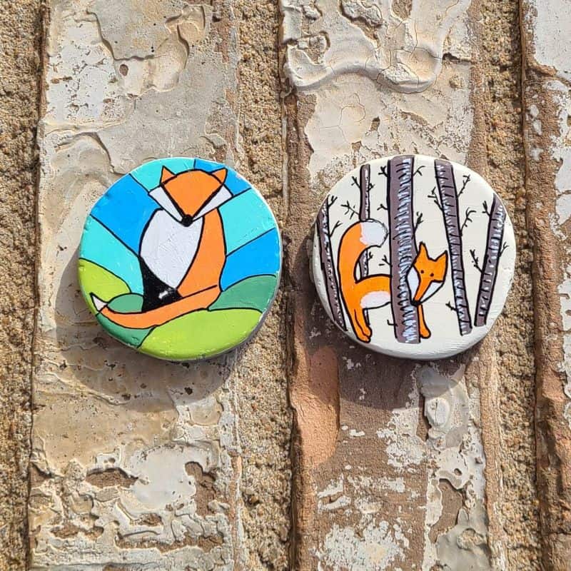 2 fox painted rocks B