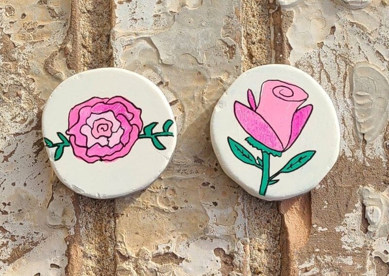 2 Rose Painted Rocks for your Valentines