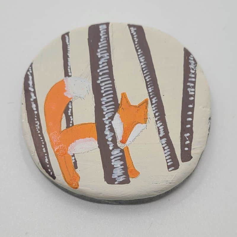 fox painted rocks - fox in trees 3