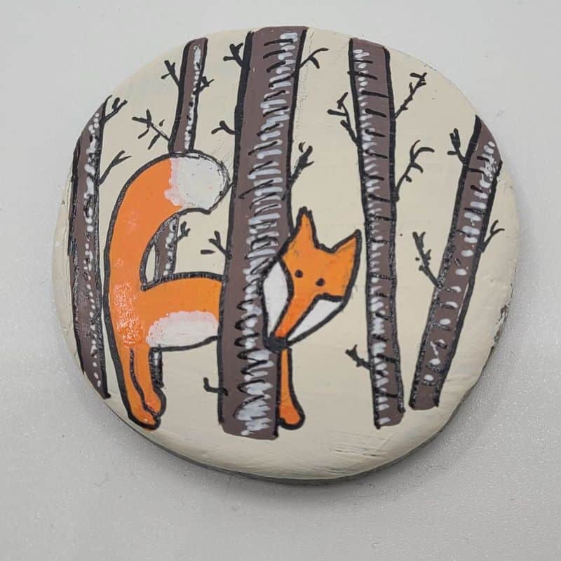 fox painted rocks - fox in trees final
