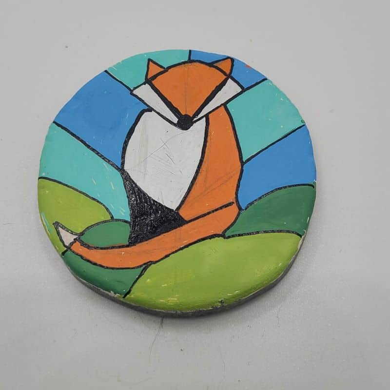 fox painted rocks - fox stained glass final
