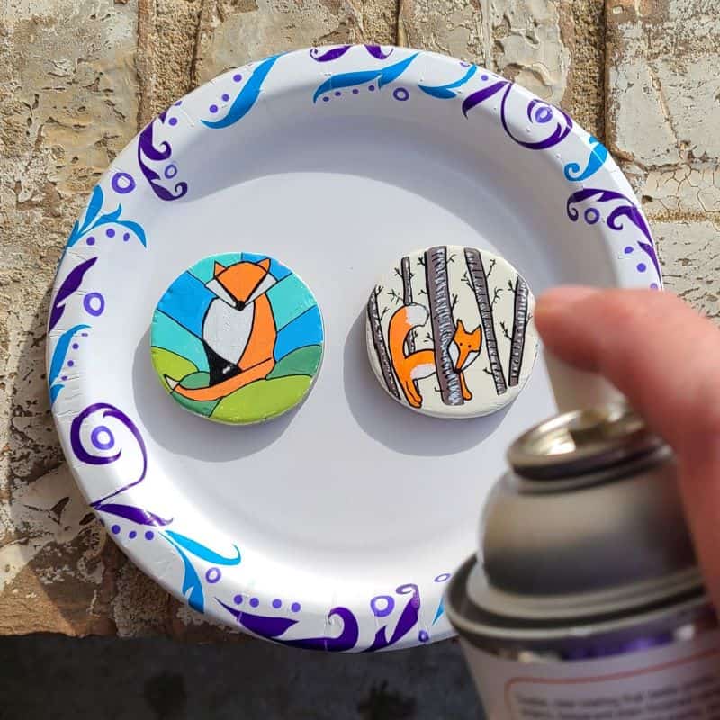 fox painted rocks - sealing rocks