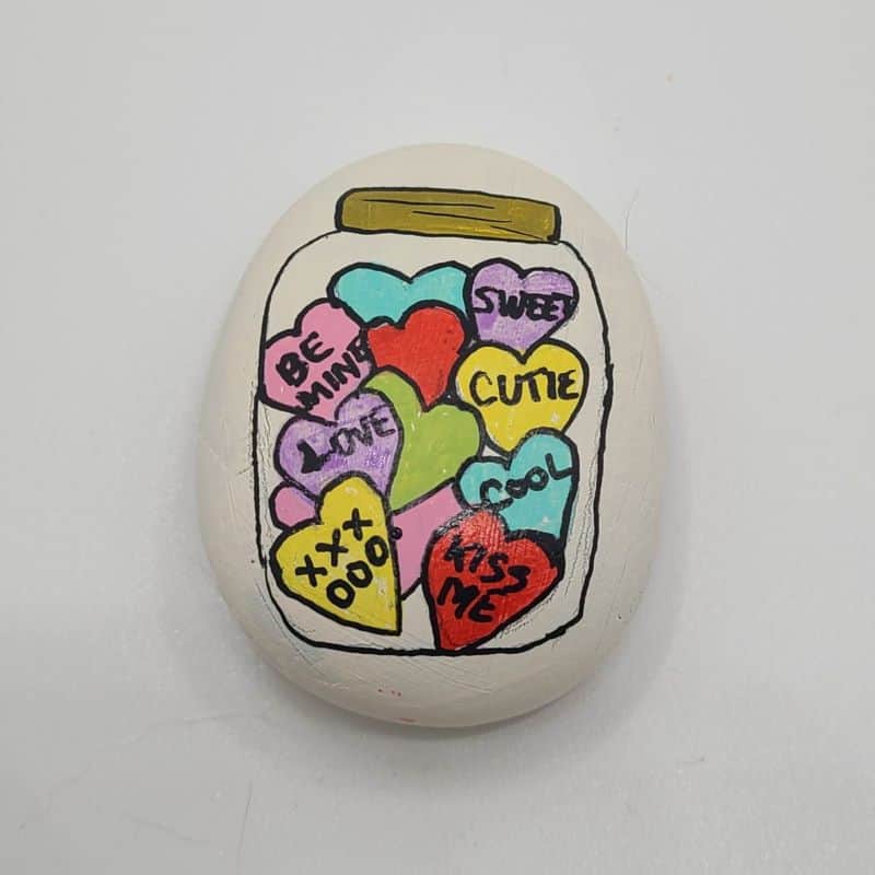 valentines day painted rocks - jar of candy hearts final