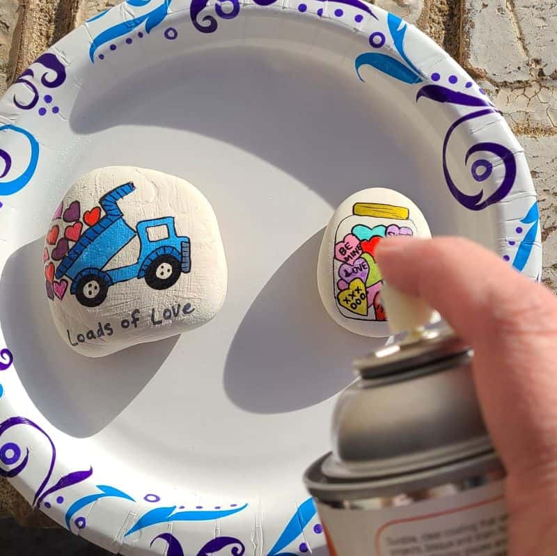 valentines day painted rocks - sealing rocks