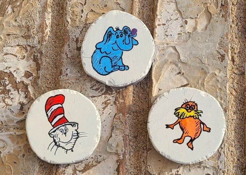 Dr Seuss Painted Rocks for Read Across America Day