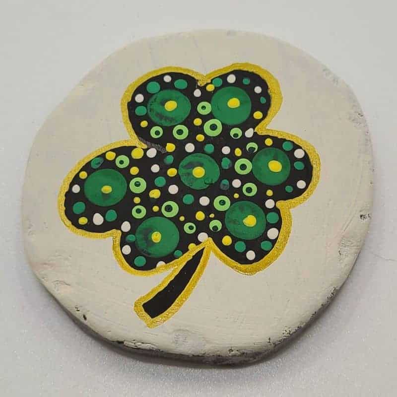 St Patrick's Day Mandala Rock Dotted Clover Final