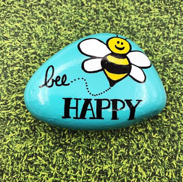 Cute Bee Painted Rock by Alleluia Rocks